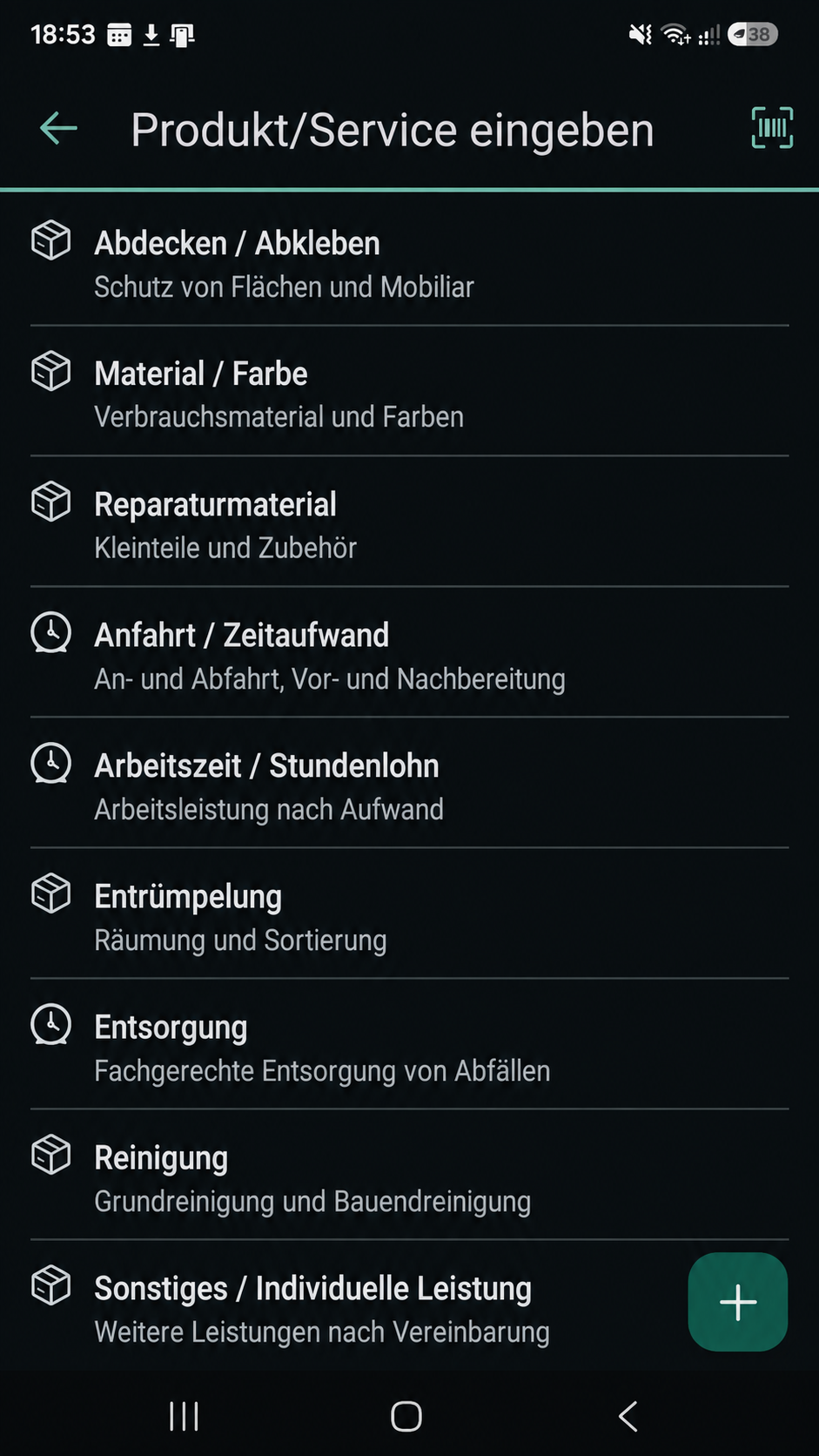 Anonymisierte Liste von Produkten und Dienstleistungen für ein Angebot