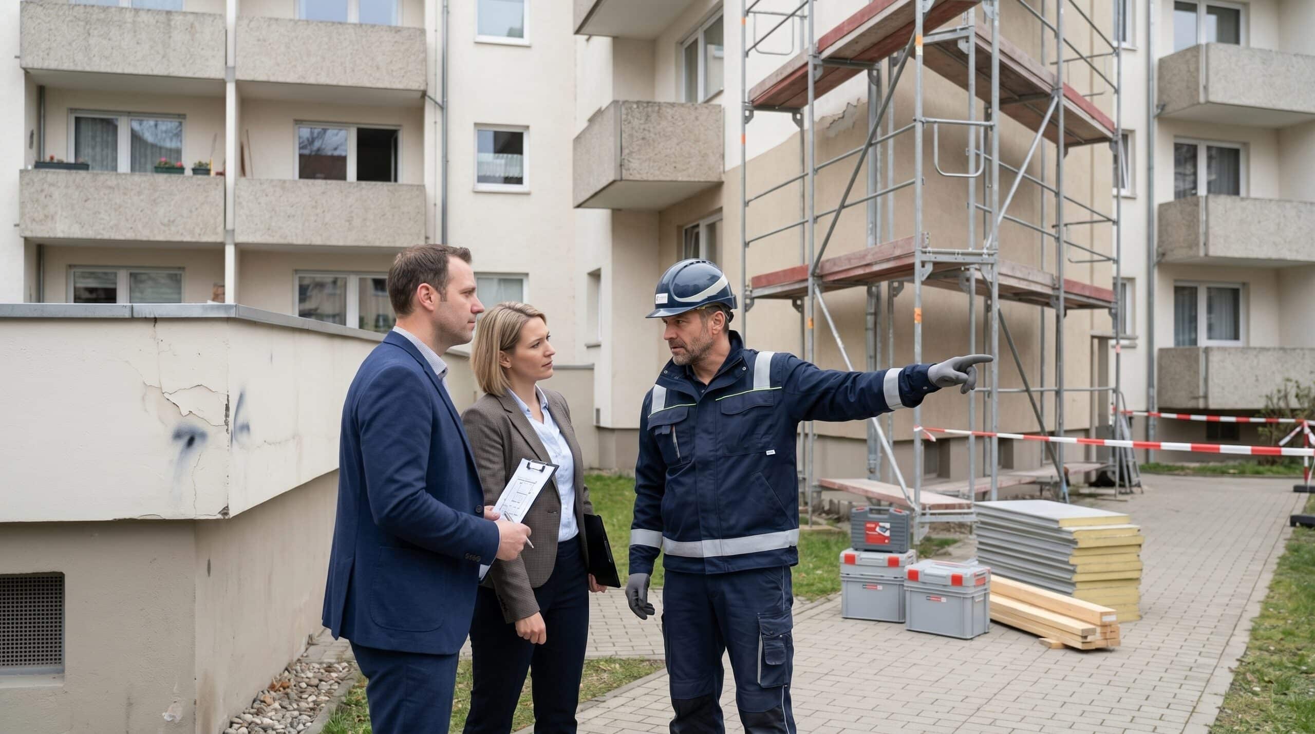 WEG-Sanierung vergeben mit Handwerkerangeboten, Baustellensituation und Beirat bei Objektbegehung