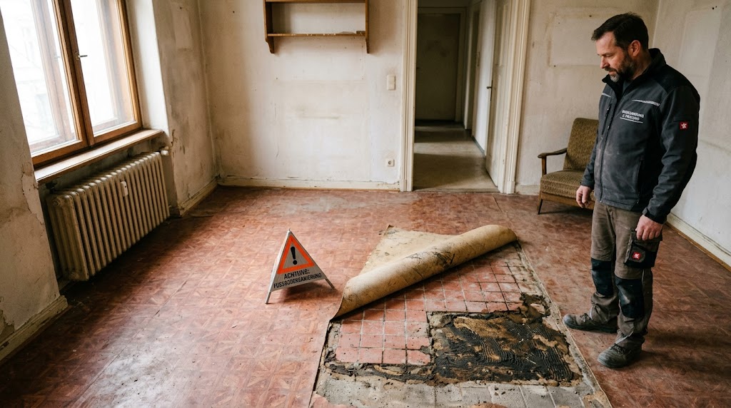 Asbest Bodenbelag PVC Linoleum bei altem Bodenaufbau im Altbau prüfen