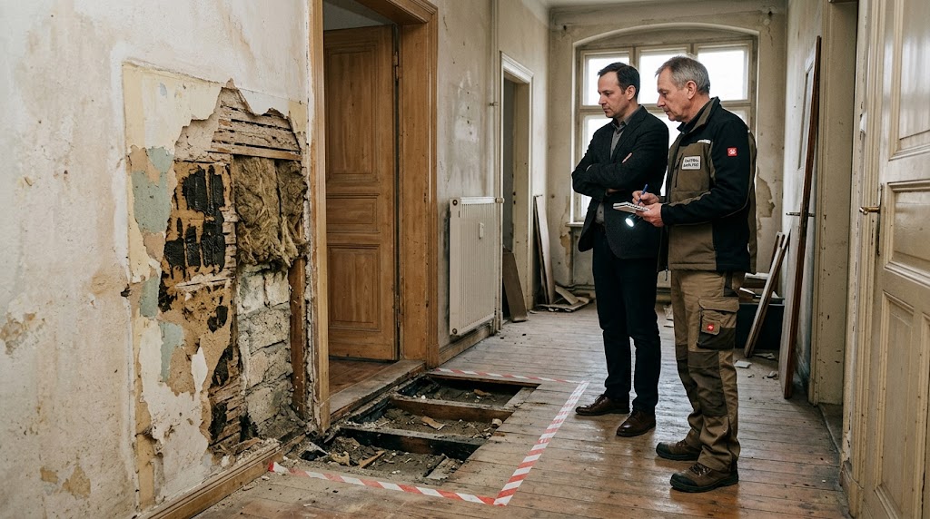 Asbestverdacht Altbau bei alten Materialschichten vor der Sanierung